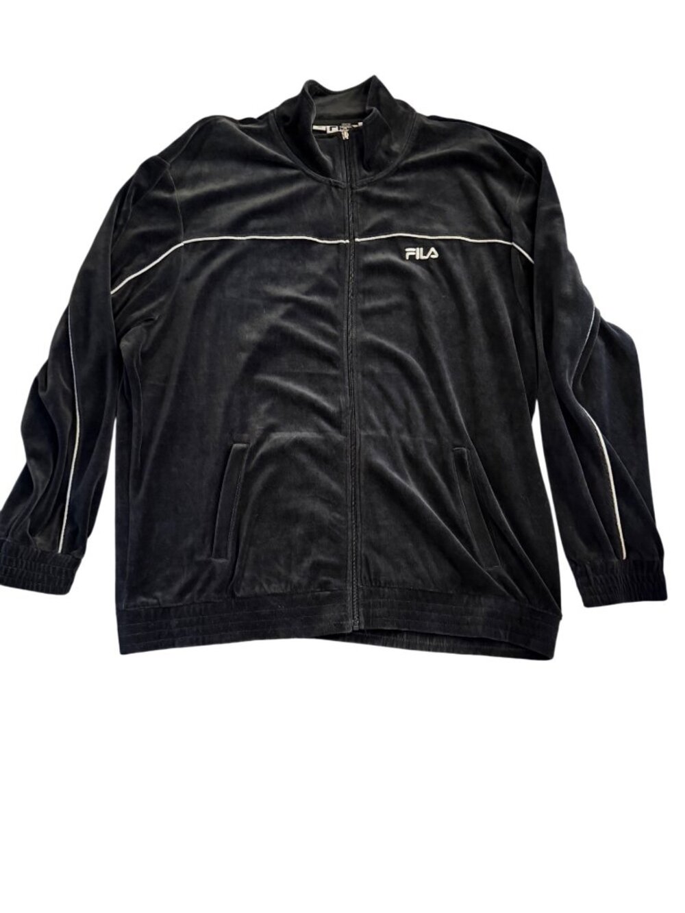 Fila Vintage Black Velour Track Jacket 4XL With White Piping Details